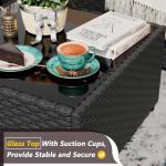 JAMFLY 5 Piece Outdoor Patio Furniture Set, PE Rattan Conversation Sofa Set with Thick Cushions & Glass Top Coffee Table, All-Weather Outside Furniture for Garden, Porch, Aegean Blue