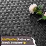 JAMFLY 5 Piece Outdoor Patio Furniture Set, PE Rattan Conversation Sofa Set with Thick Cushions & Glass Top Coffee Table, All-Weather Outside Furniture for Garden, Porch, Aegean Blue