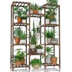 Bamworld Plant Stand Indoor Outdoor Tall Plant Shelf for Multiple Plants Pots Wood Flower Stand Large Flower Holder for Living Room, Patio, Balcony, Garden Decor, Brown