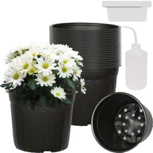 Niiiice 24-Pack 3 Gallon Flexible Plastic Plant Pots with 30Pcs Plant Labels,Thickened Soft Seed Starting Container for Indoor Outdoor Plants, Seedlings, Vegetables, Succulents and Cuttings