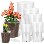 JNYONG 60 Pack 3.5/4/5/6/7 Inch Clear Nursery Pots with Drainage Hole,Variety Sizes Seed Starting Pots Transparent Plastic Plant Pots for Plants Transparency with 50 Plant Labels