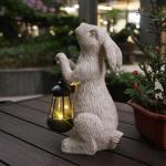 REYISO Garden Statues Rabbit with Solar Lights- Bunny Figurine Outdoor Rabbit Fall Decor for Home Lawn,Balcony-Yard Art Garden&Patio Whimsical Decor,Unique Housewarming&Birthday Gifts for Women Mom
