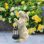 REYISO Garden Statues Rabbit with Solar Lights- Bunny Figurine Outdoor Rabbit Fall Decor for Home Lawn,Balcony-Yard Art Garden&Patio Whimsical Decor,Unique Housewarming&Birthday Gifts for Women Mom