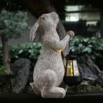 REYISO Garden Statues Rabbit with Solar Lights- Bunny Figurine Outdoor Rabbit Fall Decor for Home Lawn,Balcony-Yard Art Garden&Patio Whimsical Decor,Unique Housewarming&Birthday Gifts for Women Mom