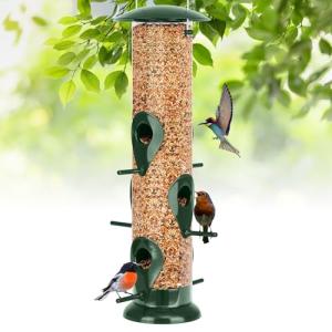 FEED GARDEN Metal Tube Bird Feeders for Outdoors Hanging, 6-Port Bird Feeder for Outside, Finch Feeders for Outside, Squirrel Proof Bird Feeders with Heavy Duty Metal Lid, Chew-Proof