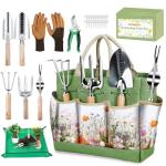 Gardening Tools Set for Women 29Pcs Heavy Duty Garden Hand Tools Set with Floral Tote Bag Rust-Proof Garden Tool Kit Supplies Gardening Esssential Gifts for Women Men