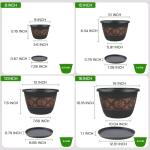 Usocik 4 Pack 10 inch Plant Pots, Retro Pattern Planters with Drainage Holes and Saucer, Sturdy Plastic Garden Flower Pots for Indoor & Outdoor Plants