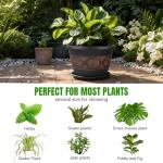 Usocik 4 Pack 10 inch Plant Pots, Retro Pattern Planters with Drainage Holes and Saucer, Sturdy Plastic Garden Flower Pots for Indoor & Outdoor Plants