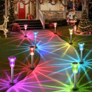 Eyrosa Solar Outdoor Lights, 10 Pack Solar Pathway Lights Outdoor Waterproof, Stake Lighting for Garden Yard Path Walkway Driveway Patio Lawn Decor,Color Changing