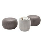 KETER Urban Knit Pouf Ottoman Set of 2 with Storage Table for Patio and Room Décor-Perfect for Balcony, Deck, and Outdoor Seating, Cream & Taupe
