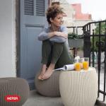 KETER Urban Knit Pouf Ottoman Set of 2 with Storage Table for Patio and Room Décor-Perfect for Balcony, Deck, and Outdoor Seating, Cream & Taupe