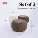 KETER Urban Knit Pouf Ottoman Set of 2 with Storage Table for Patio and Room Décor-Perfect for Balcony, Deck, and Outdoor Seating, Cream & Taupe