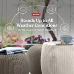 KETER Urban Knit Pouf Ottoman Set of 2 with Storage Table for Patio and Room Décor-Perfect for Balcony, Deck, and Outdoor Seating, Cream & Taupe