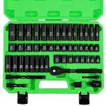 SWANLAKE 3/8'' Drive Impact Socket Set, 50-Piece Standard SAE (5/16 to 3/4 inch) and Metric (8-22mm) Size, 6 Point, Cr-V, 3/8-Inch Ratchet Handle, Extension Bar, Universal Joint