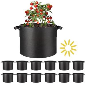 Simple Deluxe Grow Bags 5 Gallon 12 Pack Planter Pots with Handles, Thickened Nonwoven Fabric Aeration Cloth Bag, Heavy Duty Gardening for Tomoato, Potato, Vegetable and Flowers, Black with 12 Labels