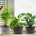 KPUVX Large-Planter-Indoor-Outdoor Plant Pots, 12 inch 3 Pack Plastic Flower Pots with Saucer and Drainage Holes, Retro Antique Imitation Decorative Garden Containers Sets for Houseplant