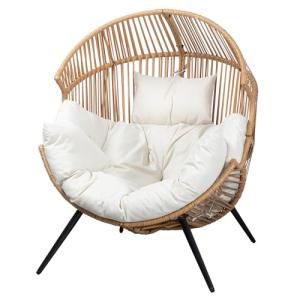 JAMFLY Egg Chair Wicker Outdoor Chairs, Oversized Patio Chair Oversized Lounger Chair with Cushion for Indoor Living Room, Bedroom, Outside Patio Backyard Balcony, Beige