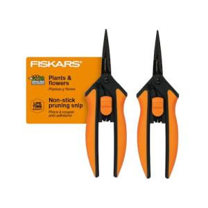 Fiskars Pruning Snips - 6" Garden Shears with Comfort Grip and Spring Action - Sharp and Precise Non-Stick Steel Blades - Quality Pruning Shears for Plants in Grow Tents and Hydroponics - 2 Pack