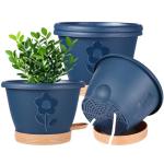 XMPBFYH Plant Pots, Flower Pots for Indoor/Outdoor Plants, Self Watering Plastic Planters Pots with Drainage Holes, Saucer & Reservoir, Decorative Nursery Planting Pots(10 Inch Set of 4)
