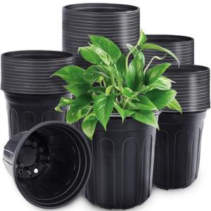 Pynqdfu 60 Pcs 1 Gallon Plant Nursery Pots,Plastic Seed Starter Pot with Drainage Holes,Plastic Plant Pots for Planting,Cuttings,Transplanting,Home Garden(Black)