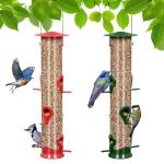 2 Packs Bird Feeder Tube Hanging Feeders, 6 Port Wild Bird Feeders Premium Hard Plastic with Steel Hanger Weatherproof and Water Resistant Great for Attracting Birds 18.2 Inches Large (Red + Green)