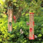 2 Packs Bird Feeder Tube Hanging Feeders, 6 Port Wild Bird Feeders Premium Hard Plastic with Steel Hanger Weatherproof and Water Resistant Great for Attracting Birds 18.2 Inches Large (Red + Green)