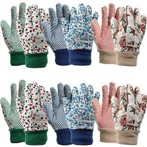 Yopay 6 Pairs Gardening Gloves for Women, Soft Jersey Garden Glove, Rubbuer Dots Cotton Working Gloves for Men, Planting, Seeding, Fishing, Restoration Work, 3 Colors