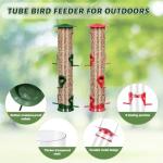 2 Packs Bird Feeder Tube Hanging Feeders, 6 Port Wild Bird Feeders Premium Hard Plastic with Steel Hanger Weatherproof and Water Resistant Great for Attracting Birds 18.2 Inches Large (Red + Green)