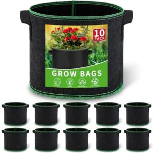 Xvvirnt 5 Gallon Grow Bags, 10 Pack Heavy Duty Aeration Fabric Pots,Thickened Nonwoven Fabric Pots with Handles,Reusable Plant Bags for Vegetable, Fruits, Flowers, Plants