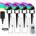Elenora Christmas Spotlights Outdoor, All-in-ONE RGBW Halloween Spot Lights with Remote, 6W 24V Plug-in Color Changing Low Voltage Landscape Lighting Kit with IP65 Waterproof for Yard Garden, 4 Pack