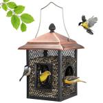Veehoo Metal Bird Feeder for Outdoors Hanging, Fly Through Wild Birdfeeder Outside, Finch Cardinal Chickadee Feeders for Peanut Sunflower Seed, Antique Bronze