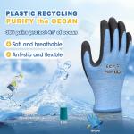 KDK Gardening Gloves for Women and Men, ECO Recycled Polyester Work Gloves with Latex Coating, Breathable Grip Comfortable，One Size M (Ocean Blue)