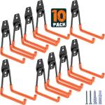 HUPBIPY Heavy Duty Garage Hooks 10 Pack, 5.1 inch Medium U Shaped Hanger, Wall Mounted Storage System, Power and Garden Tool Organizer, for Hanging Ladders, Hose, Bulk Items and More