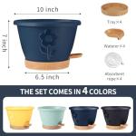 gegemaoyi Plastic Plant Pots 10 Inch Set of 4, Self Watering Pots with Drainage Holes, Saucer & Reservoir, Flower Pots for Indoor/Outdoor Plants, Decorative Nursery Planting Pots (Multicolor)