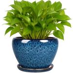 Deep Dream 6 Inch Plant Pots- Ceramic Planter Pot with Drainage Hole and Saucer, Round Flower Pot for Indoor Outdoor Succulent, Snake Plants and Cactus, Blue