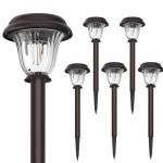 DERAYSION Solar Lights Outdoor 6 Pack, Stainless Steel Glass Solar Pathway Lights, Auto On/Off Long-Lasting Waterproof Landscape Lighting for Garden, Landscape, Path, Yard, Warkway (Warm White)