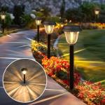 DERAYSION Solar Lights Outdoor 6 Pack, Stainless Steel Glass Solar Pathway Lights, Auto On/Off Long-Lasting Waterproof Landscape Lighting for Garden, Landscape, Path, Yard, Warkway (Warm White)