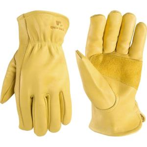 Wells Lamont Leather Work Gloves for Men – Grain Cowhide, Reinforced Palm – Ideal for Construction, Farming, Ranching – Ergonomic Fit, Keystone Thumb, Elasticized Wrist – Saddletan, Large (1129L)