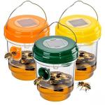 3 Pack Wasp Traps Outdoor Hanging, Solar Bee Trap for Outside with LED Light, Hornet Deterrent, Yellow Jacket Catcher, Reusable for Garden, Orchard, Indoor