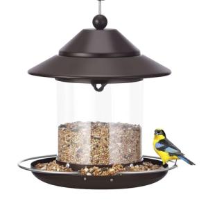 Bird Feeders for Outdoors, Hanging Metal Roof Bird Feeder with 2LB Clear Tube Seed Capacity for Viewing Cardinal Finch, Wild Birdfeeders for Outside Garden Yard Decoration