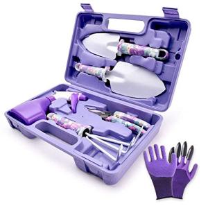 WISDOMLIFE 6 Pieces Garden Tools Set Planting Tools, Non-Slip Handle with Anti-Rust Trowel, Cultivator, Pruning Shear, Water Sprayer and Carrying Case, Gloves with Claws