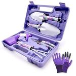 WISDOMLIFE 6 Pieces Garden Tools Set Planting Tools, Non-Slip Handle with Anti-Rust Trowel, Cultivator, Pruning Shear, Water Sprayer and Carrying Case, Gloves with Claws