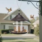 Bird Feeders for Outdoors, Hanging Metal Roof Bird Feeder with 2LB Clear Tube Seed Capacity for Viewing Cardinal Finch, Wild Birdfeeders for Outside Garden Yard Decoration
