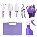 WISDOMLIFE 6 Pieces Garden Tools Set Planting Tools, Non-Slip Handle with Anti-Rust Trowel, Cultivator, Pruning Shear, Water Sprayer and Carrying Case, Gloves with Claws