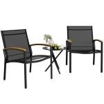 Shintenchi 3 Pieces Patio Bistro Sets, Outdoor Textilene Fabric Conversation Bistro Set, Textilene Fabric Front Porch Chairs Small Patio Furniture Set with Table for Lawn,Garden,Balcony (Black)