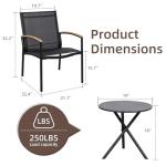 Shintenchi 3 Pieces Patio Bistro Sets, Outdoor Textilene Fabric Conversation Bistro Set, Textilene Fabric Front Porch Chairs Small Patio Furniture Set with Table for Lawn,Garden,Balcony (Black)