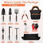 HaSteeL Garden Tools Set, 11 Pcs Gardening Supplies Hand Tool Kit for Women Men Gardeners, Include Tote Bag, Reportting Mat, Transplant Trowel, Rake, Pruner for Outdoors