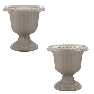 Southern Patio 2 Pack Utopian Urn Planter, Large 14 Inch Outdoor Pot, Lightweight Garden, Entryway, or Walkway Accessory with UV-Coated Finish, Stone