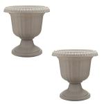 Southern Patio 2 Pack Utopian Urn Planter, Large 14 Inch Outdoor Pot, Lightweight Garden, Entryway, or Walkway Accessory with UV-Coated Finish, Stone