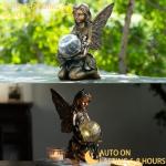 Suyorpe Garden Statues Outdoor Flower Fairy Decor,Solar Powered Outdoor Resin Statues-Patio Lawn Yard Porch, Funny Fairies Ornaments Figurines for Outside Garden Gifts,8.31 Inches Tall